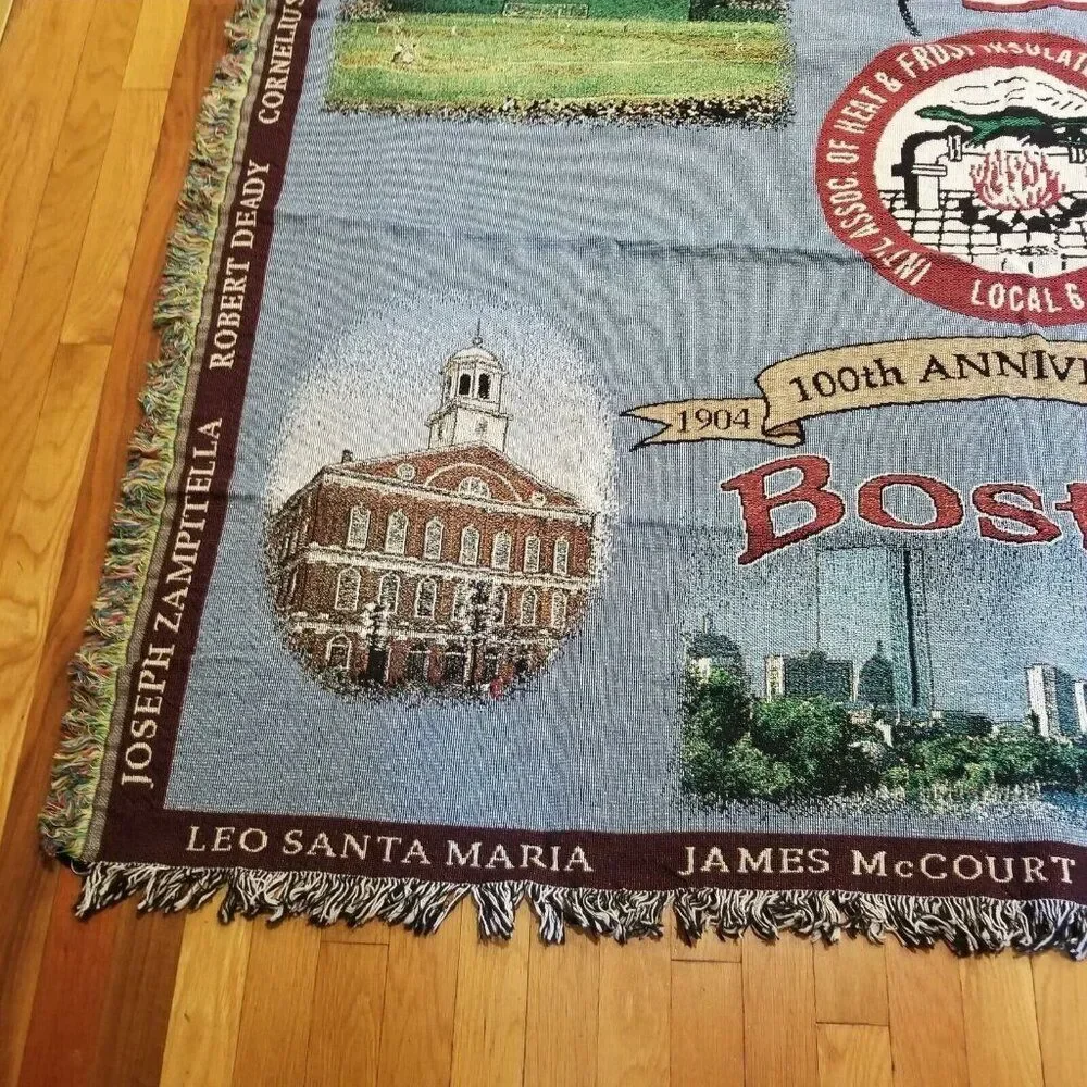 Vintage Cotton Tapestry Throw Blanket Boston Local 6 Fenway Park New